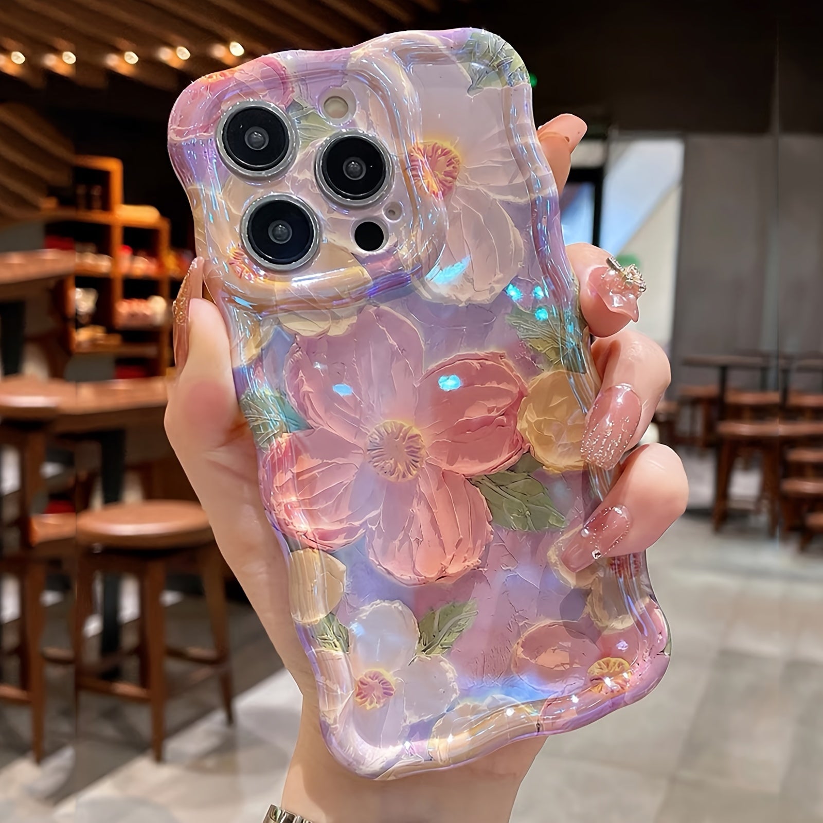 Luxury Laser Blue Light Flower Phone Case for iPhone 11-15 Pro Max TPU Protective Edge