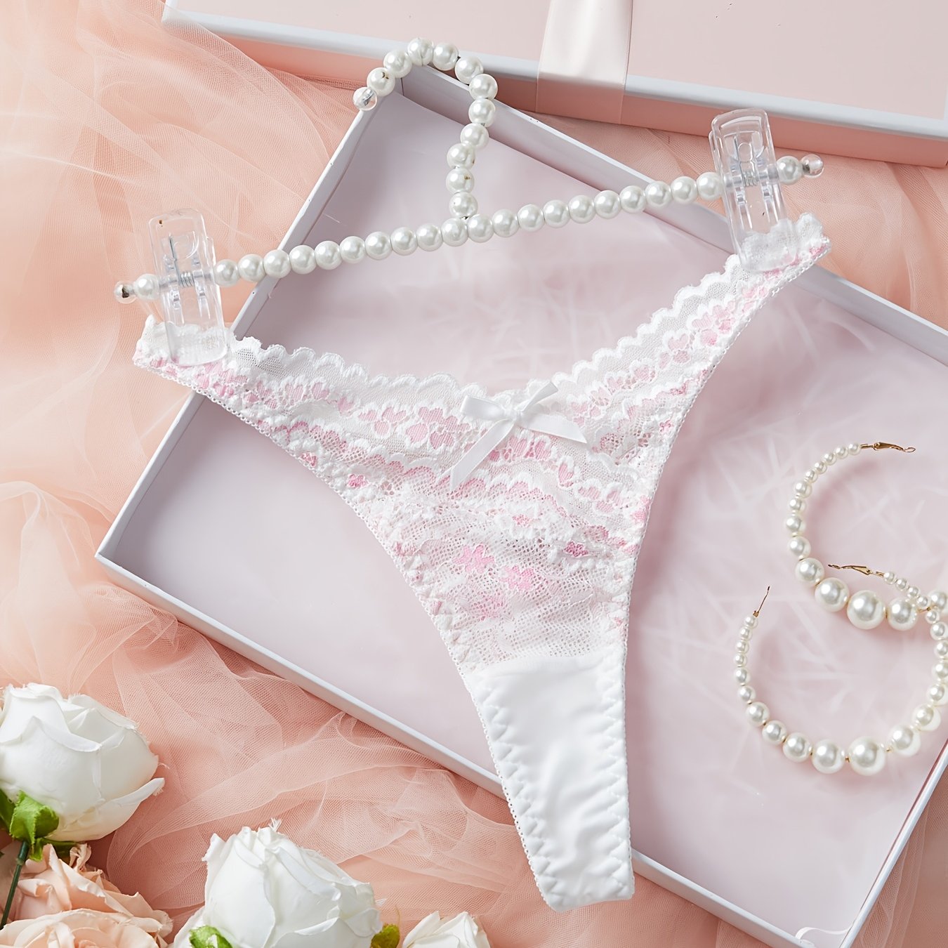 Women's Lace V‑Line Bikini Briefs with Bow Detail Low‑Rise Knit Fabric