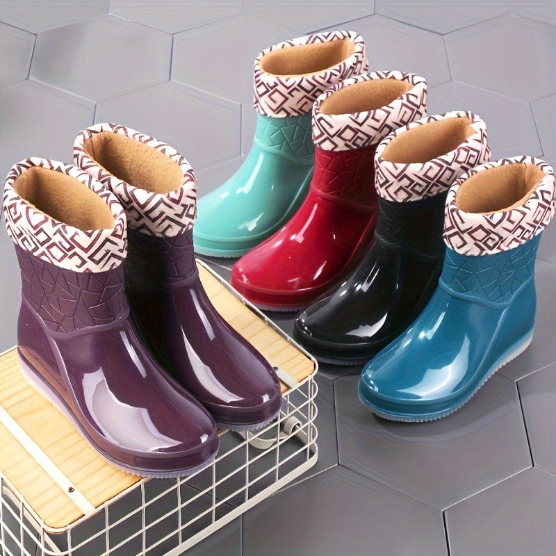 Women's Short Rain Boots Waterproof PVC Glossy Non-Slip Winter Shoes