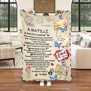 Personalized French Letter Envelope Print Flannel Throw Blanket Cozy All-Season Gift for Daughter