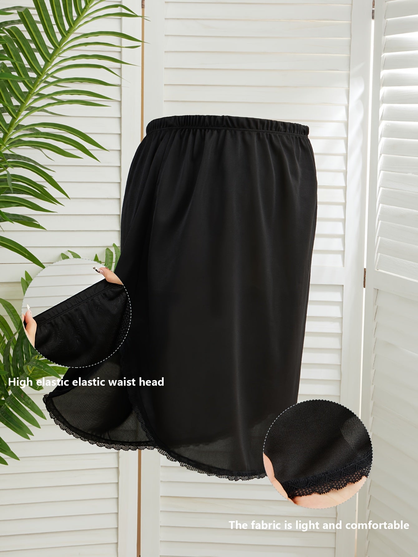 Women Plus Size Lace Trim Safety Slip Skirt High Waist Breathable Light Beige