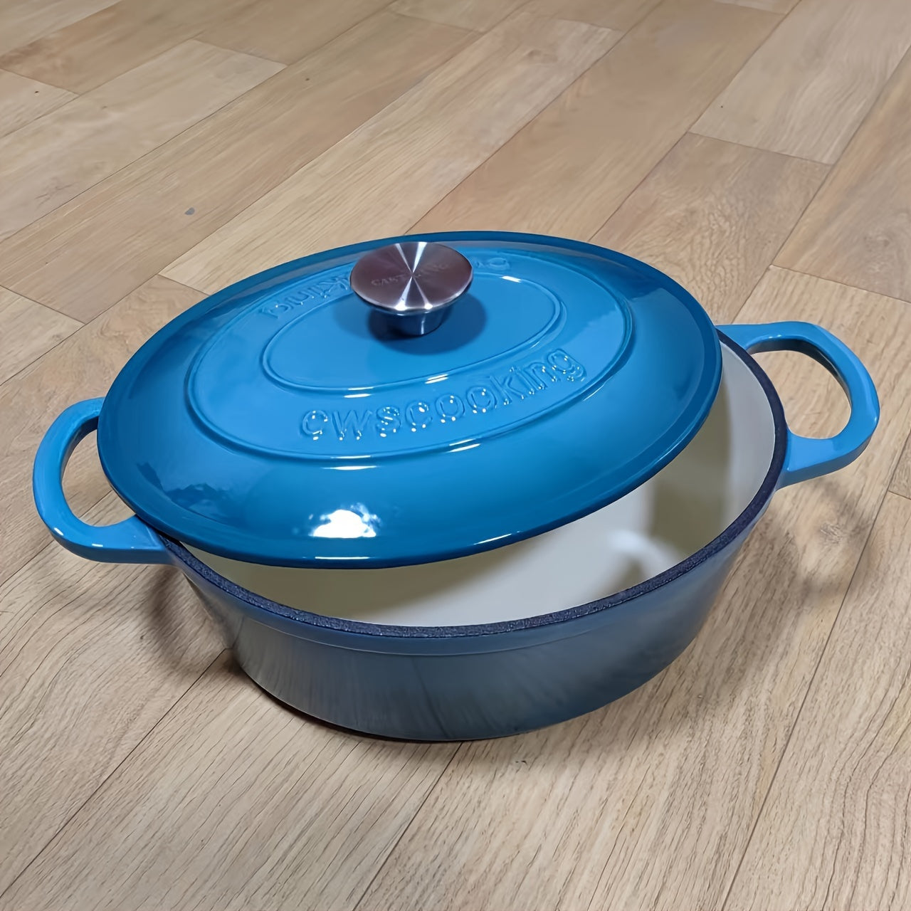 Durable Enamel Oval Dutch Oven for Stew and Stock, Induction and Gas Compatible