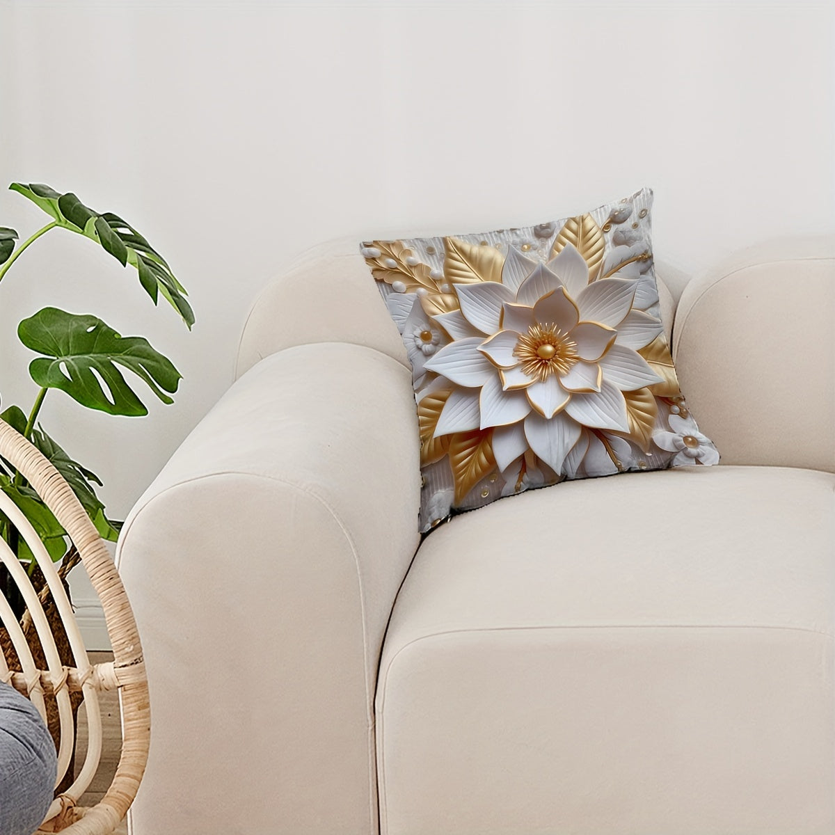 1 dona raqamli bosma yostiq qopqog'i 3D gullar naqshi bilan, bitta tomonli bosma, 44.96 sm x 44.96 sm. Divan, yashash xonasi, yotoqxona bezatish uchun mos. Yostiq yadrosi kiritilmagan.