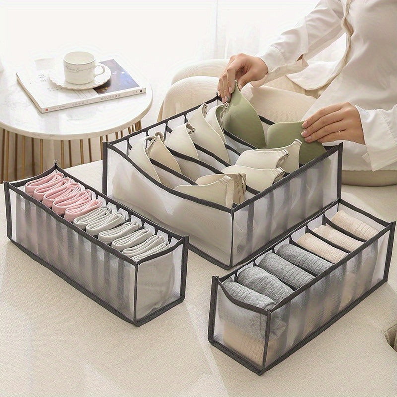 Lightweight 3-in-1 Fabric Underwear Organizer with Multi-Compartments for Bras Socks and Panties