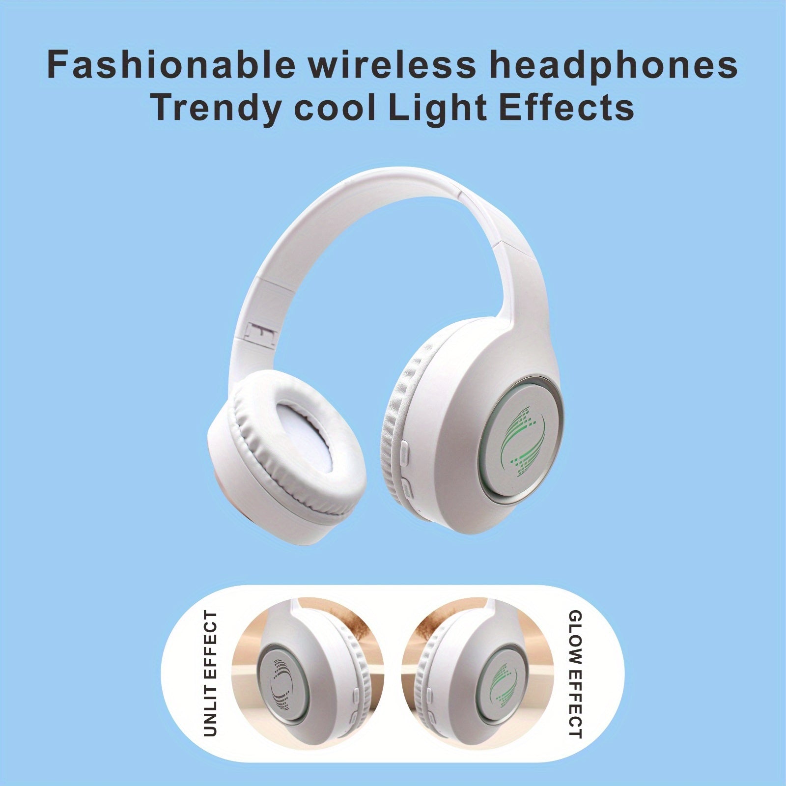 Wireless Over-Ear Headphones with LED Lights Long Battery Life High Fidelity Stereo for Gaming Running Adults