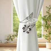 Modern Minimalist Curtain Tiebacks with Butterfly and Flower Design, Adjustable, Easy Install