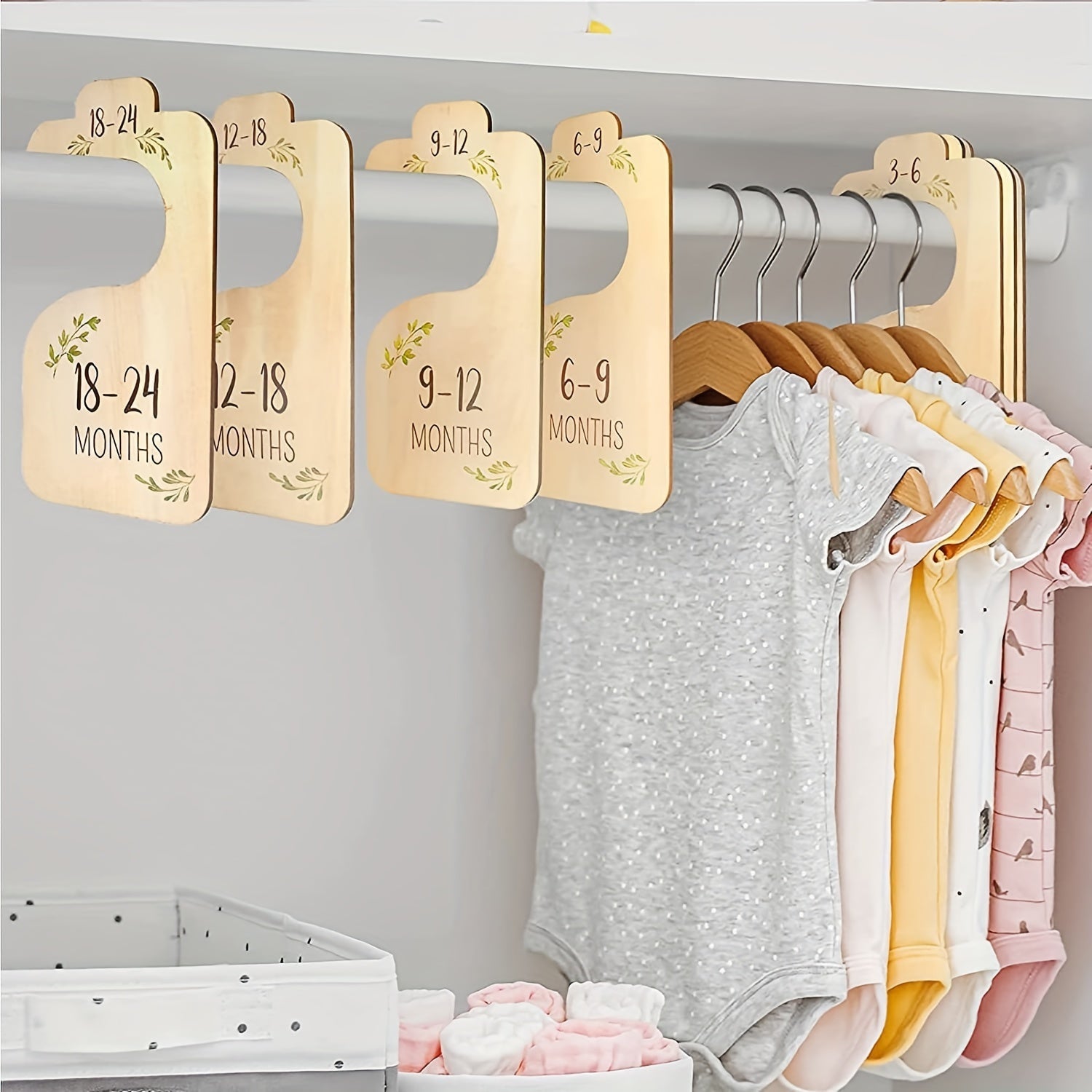 Set of 8 Double-Sided Wooden Baby Closet Organizers for Nursery Decor and Baby Clothes Storage