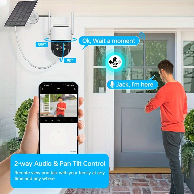 Wireless Solar-Powered Outdoor Security Camera with Pan Tilt 1440P HD Night Vision