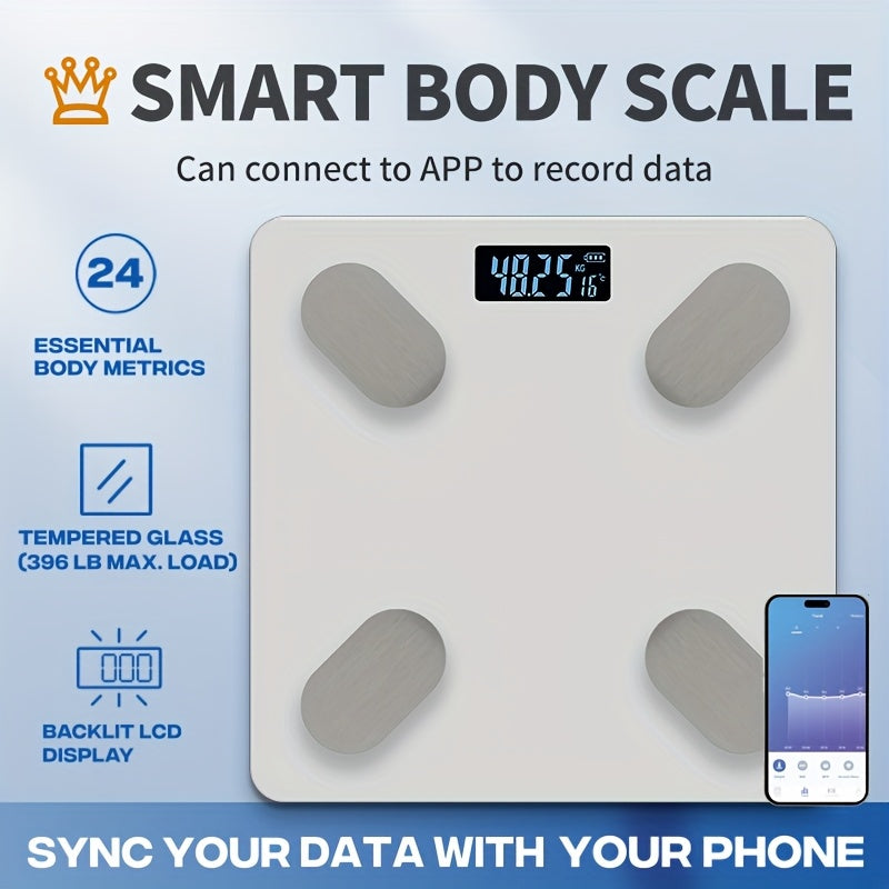 Smart Body Fat Scale with App Connectivity Tempered Glass Panel Indoor Temperature Weight Measurement Max 180kg