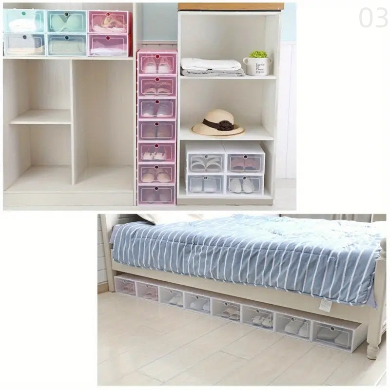 Clear Plastic Shoe Storage Boxes Foldable Dust-Free Organizer