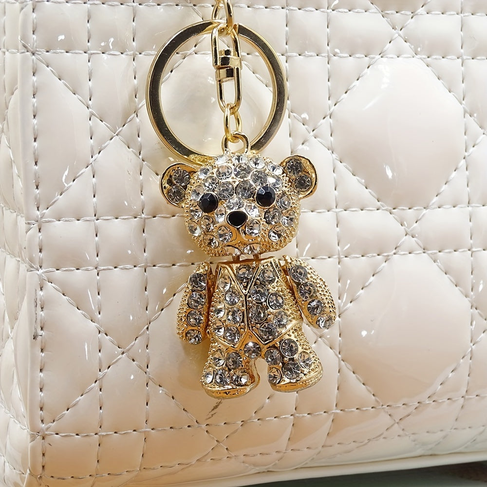 Adorable Bear Keychain Bag Charm Rhinestone Metal Pendant for Car Keys