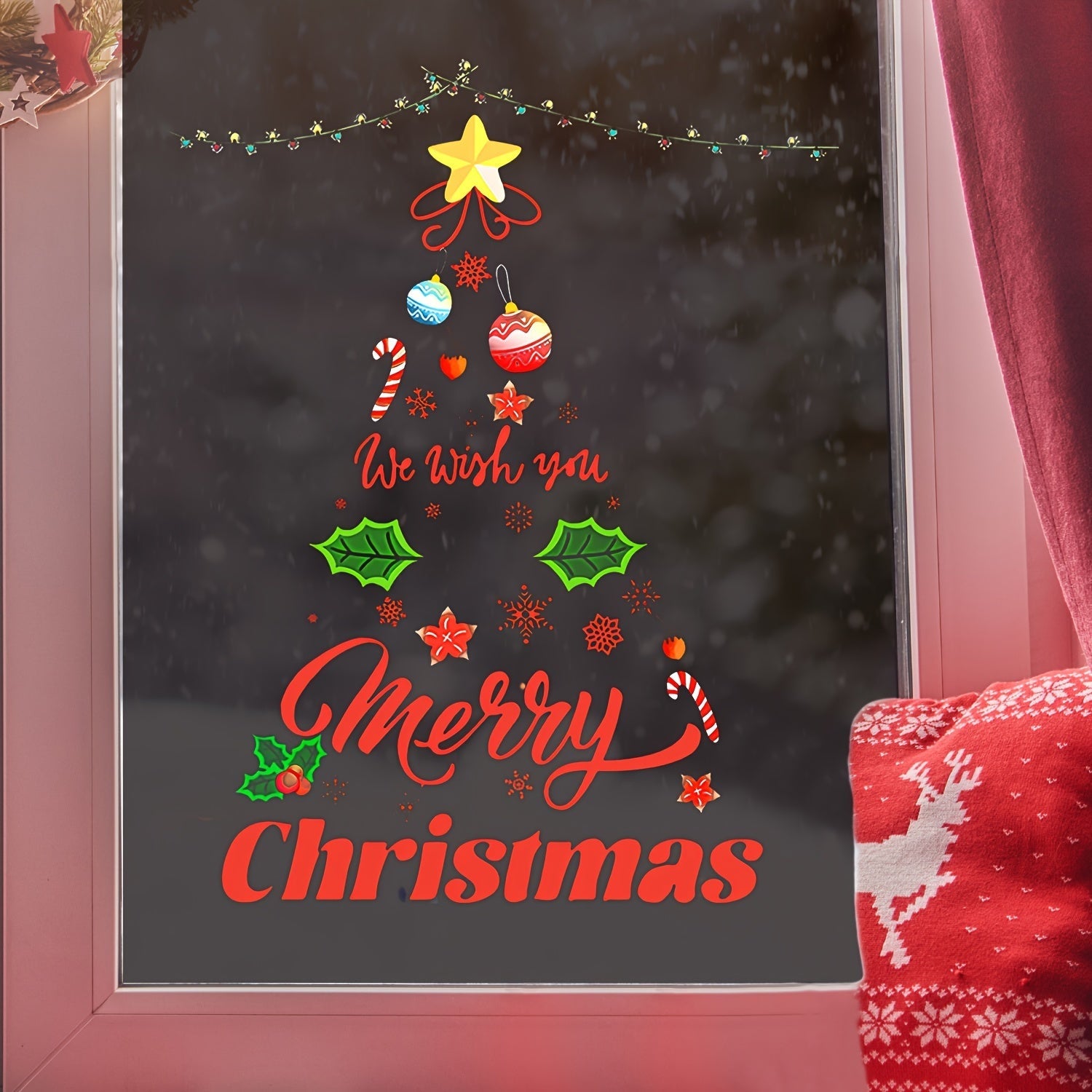 Christmas Tree Window Clings Set Waterproof Holiday Stickers for Glass Doors