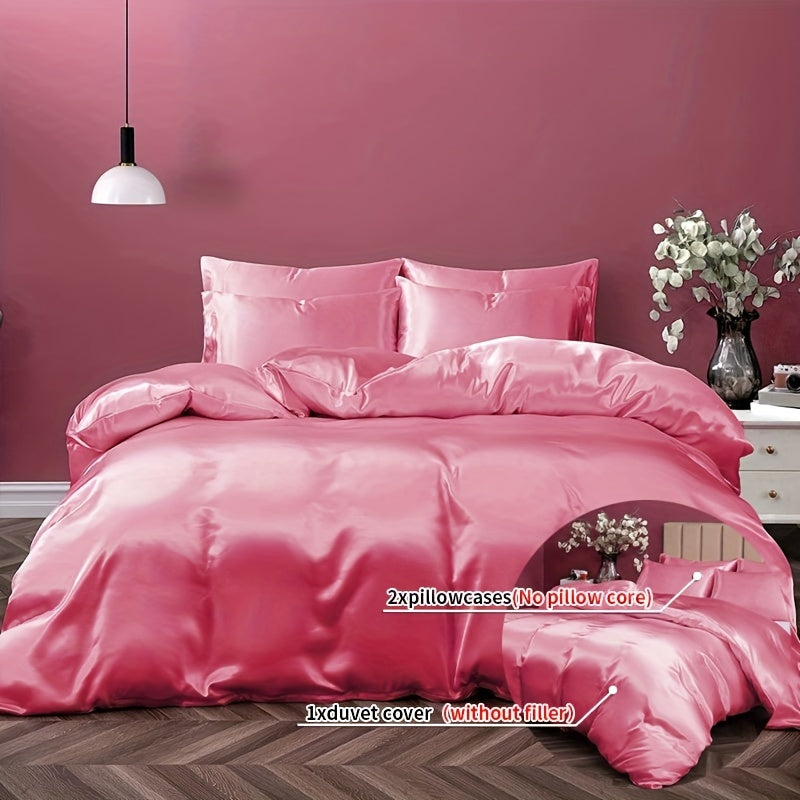 Solid Color Satin Bedding Set 3 Pieces Duvet Cover and Pillowcases for Bedroom