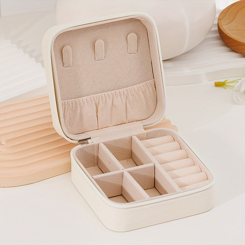 Organizador de joyas de viaje compacto con estuche con cremallera y caja de plástico transparente para mujeres y niñas