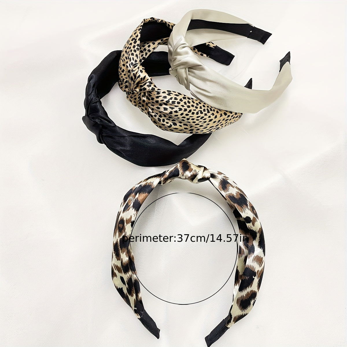 Ayollar uchun to'rt ta vintage leopard print keng qirrali bosh bandlari va tugilgan soch halqalarining to'plami