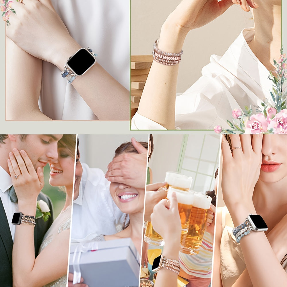 Beaded Resin Elastic Watch Band for Apple Watch 38mm-45mm Compatible with Series SE to 1