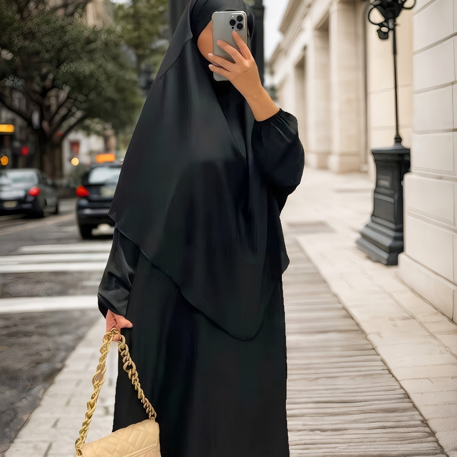 Plus o'lcham Maxi Abaya kiyi odatiy uzunlikdagi uzun qo'lqopli to'liq qora