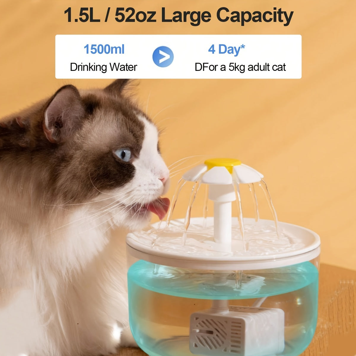 1.5L Pet Water Fountain for Cats and Small Dogs with Filtered Live Water and Quiet USB Operation