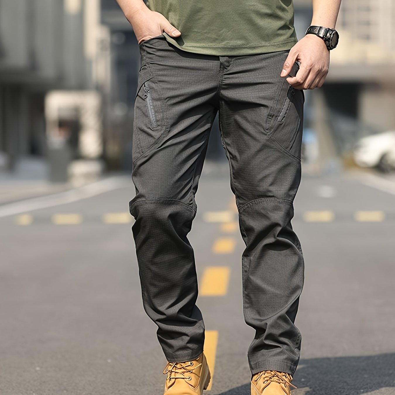 Men's Tactical Hiking Pants with Multiple Pockets Wear-Resistant Polyester for Camping and Outdoor Activities