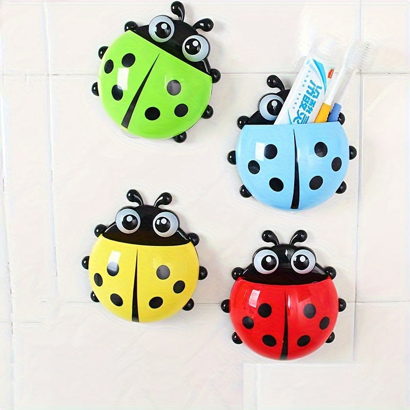 Porta cepillos de dientes de plástico Ladybug con soporte de ventosa, estante de almacenamiento para baño sin taladro