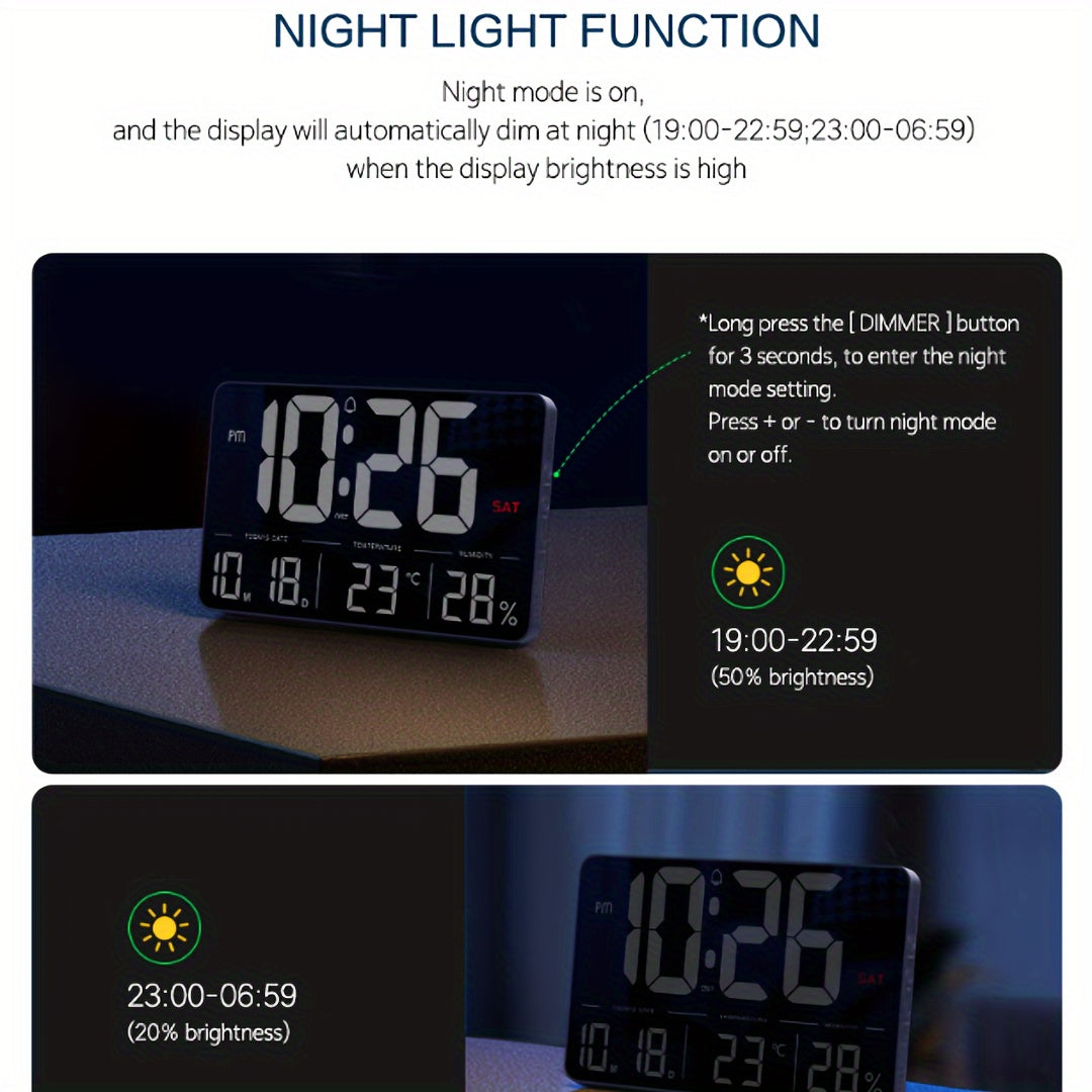 Digital Wall Clock 33.27cm with Remote Control, Adjustable Brightness, Calendar