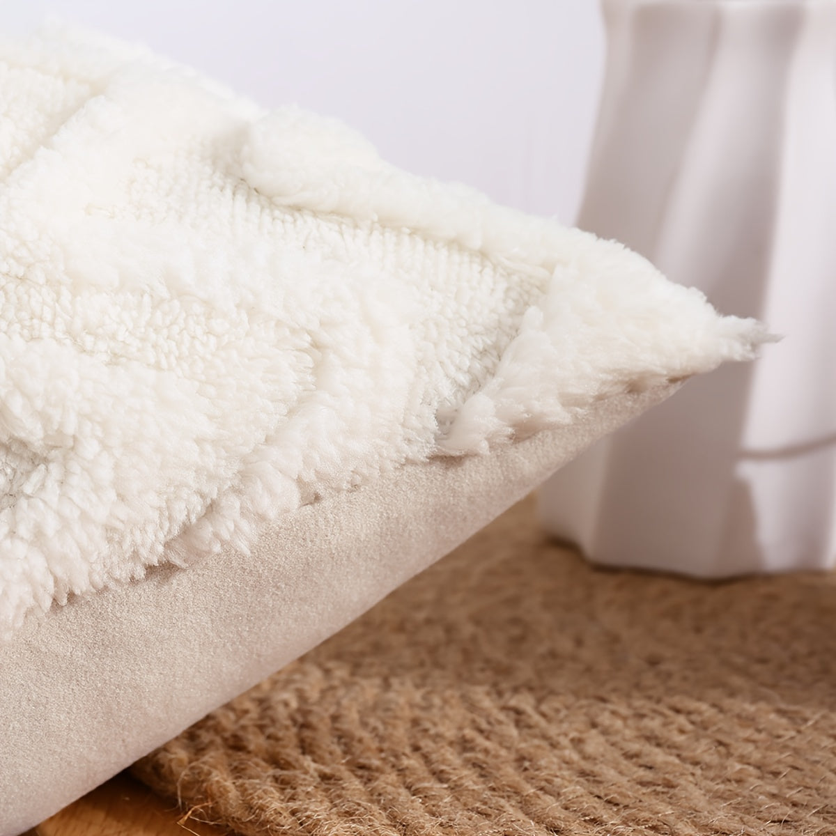 Pair of Beige Geometric Pattern Throw Pillow Covers 100% Polyester Zipper Closure