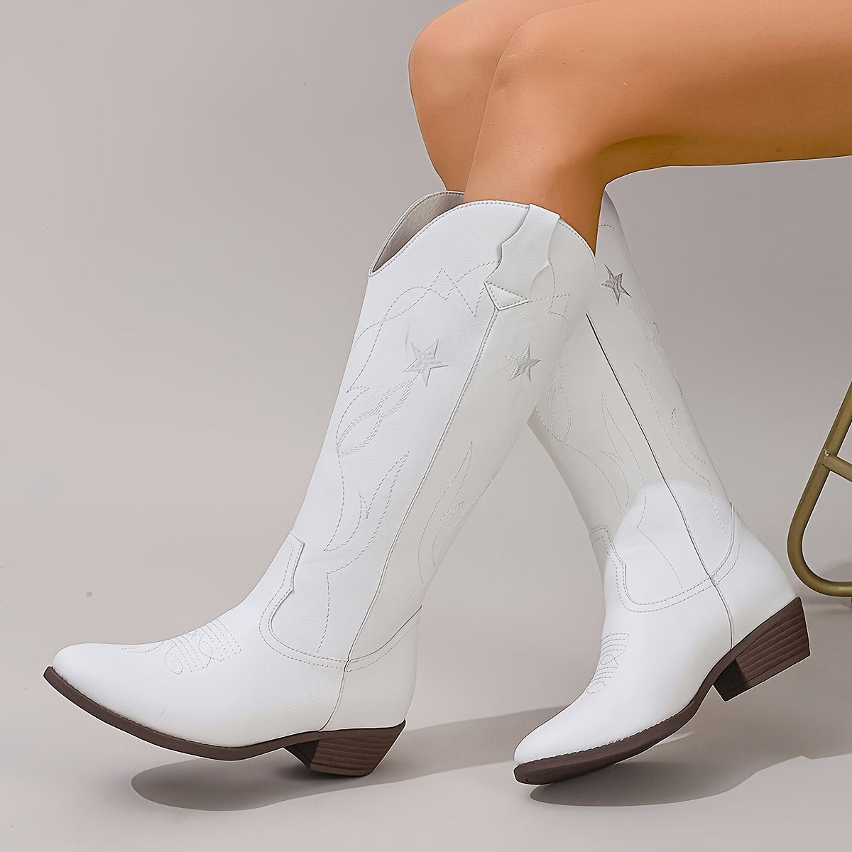 Женские западные ботинки-слипы с звездочным дизайном, средний клин, ковбойские туфли