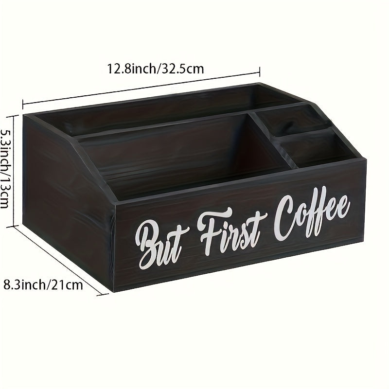 Rustic Wooden Coffee Station Organizer Countertop Pods Holder Condiment Basket