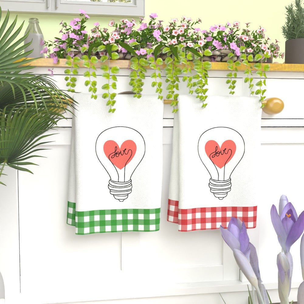 Valentine's Day Heart Bulb oshxona sochiqlari to'plami 2 ta, 45x66cm, yumshoq, so'radigan, tez quriydigan