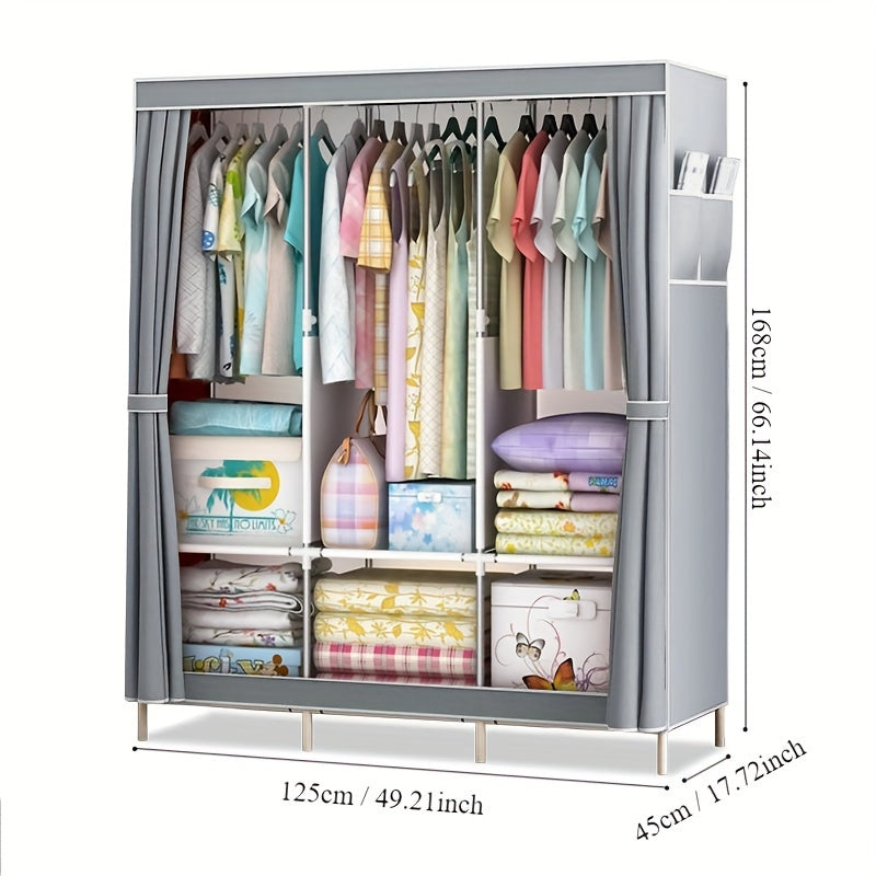 Metal Fabric Wardrobe Organizer Clothing Storage Rack for Closet Bedroom