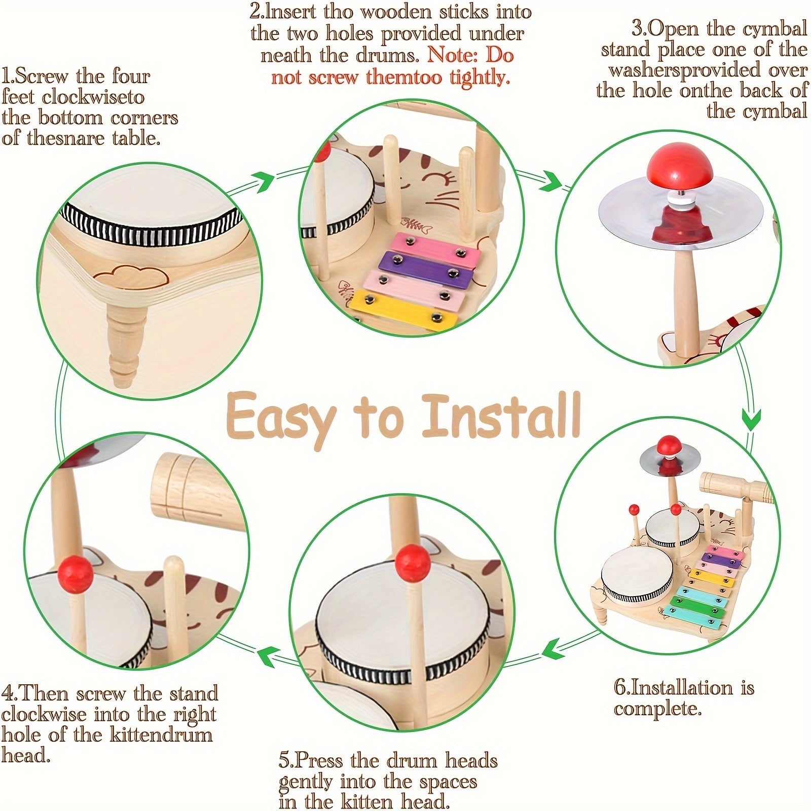 Kids Drum Set with Tambourines 10-in-1 Musical Instruments for Toddlers Preschool Percussion Toys