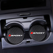 2PCS Non-Slip Carbon Fiber Cup Holder Coasters Sporty Round PU Leather Car Accessories