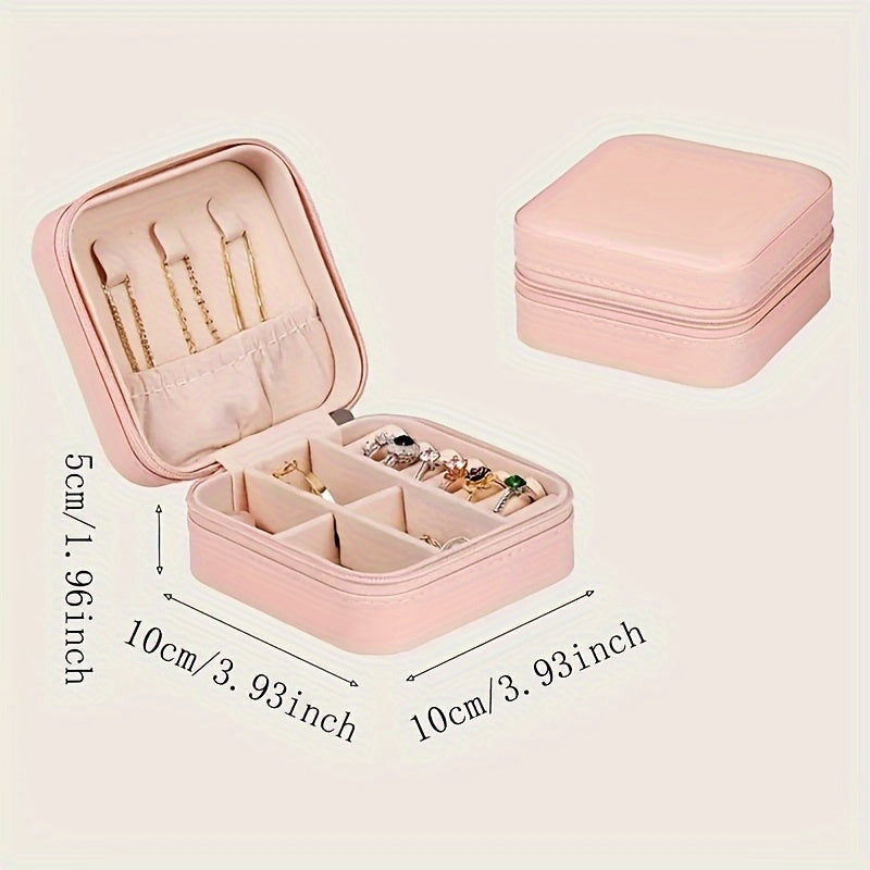 Faux Leather Jewelry Organizer Box for Travel with Compartments and Snap Closure