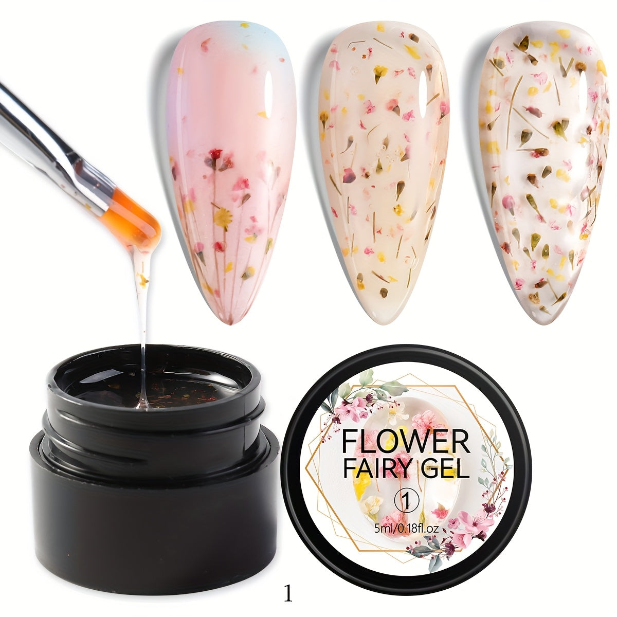 Unscented Metal Compatible Gel Nail Polish with Dried Flower Design for DIY Manicures