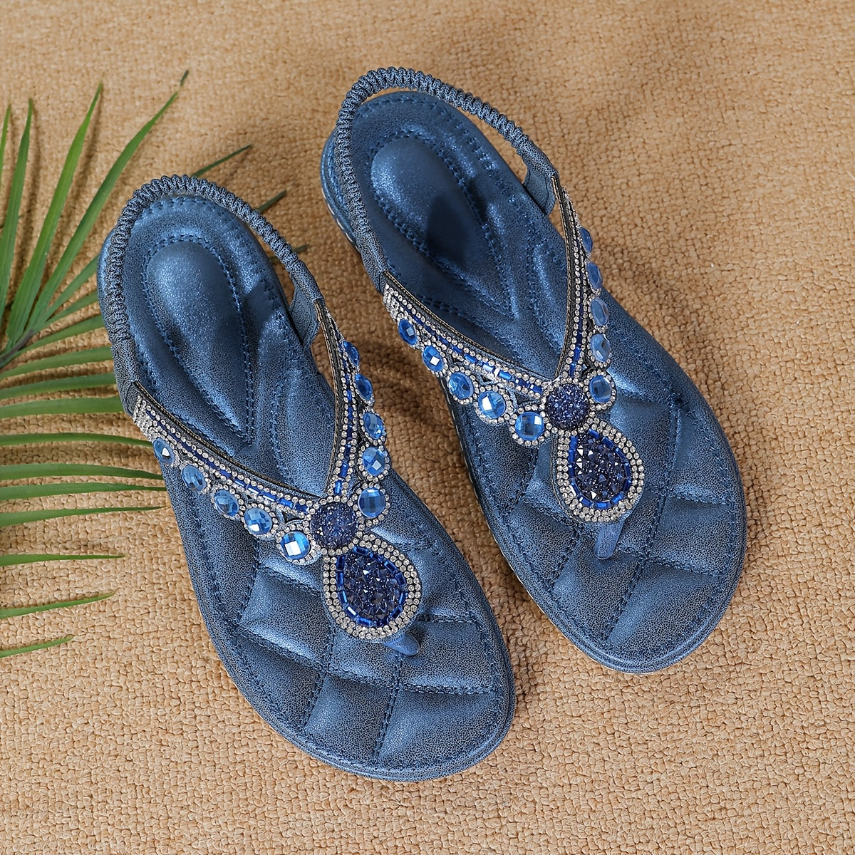 Women's Blue Embellished Open-Toe Flip-Flops for Summer Casual Wear