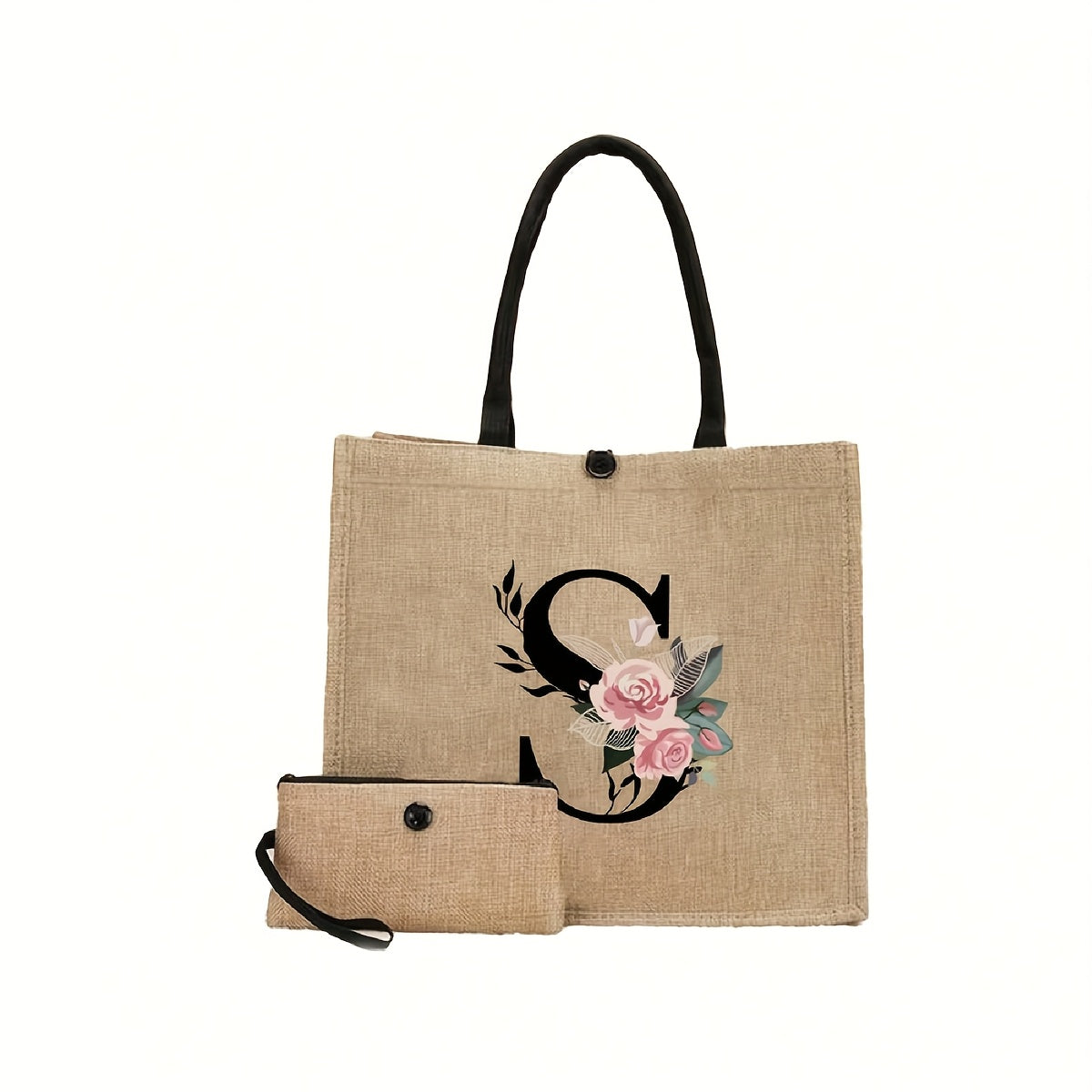 Linen Handbag Large Capacity Travel Makeup Teacher Tote Shopping Bag Khaki