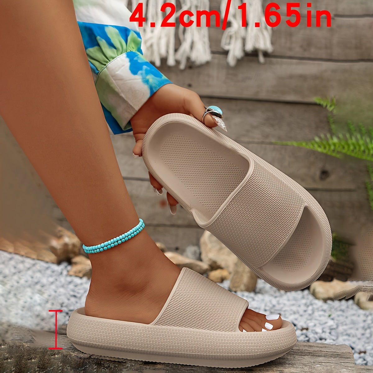 Women’s EVA Slide Sandals Open Toe Beige Indoor Outdoor Shoes