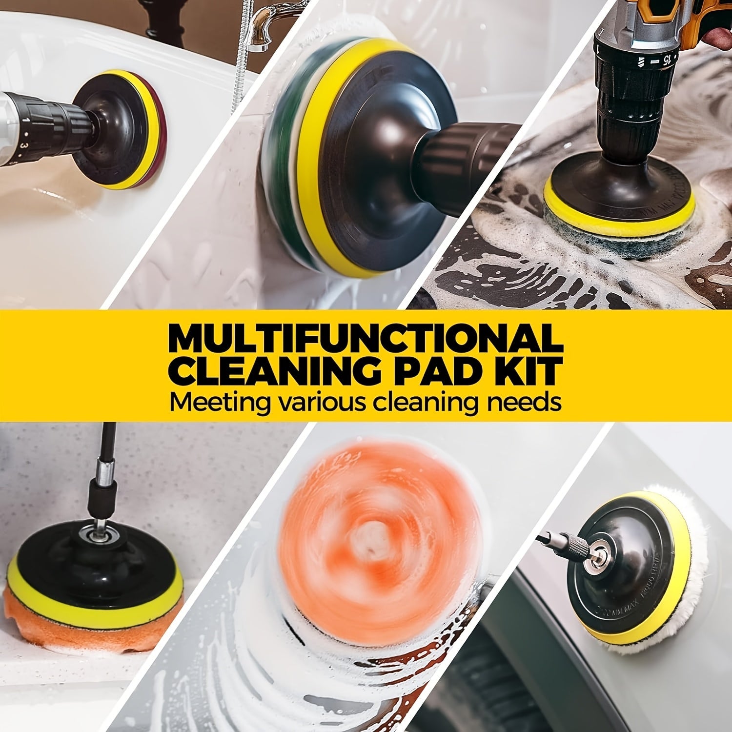 16-Piece Drill Brush Set for Scrubbing, Polishing, Cleaning with Pads and Extensions