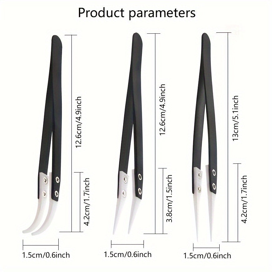 Pinzas de soldadura de cerámica para electrónica, resistentes a altas temperaturas, antiestáticas, aisladas, rectas y curvas