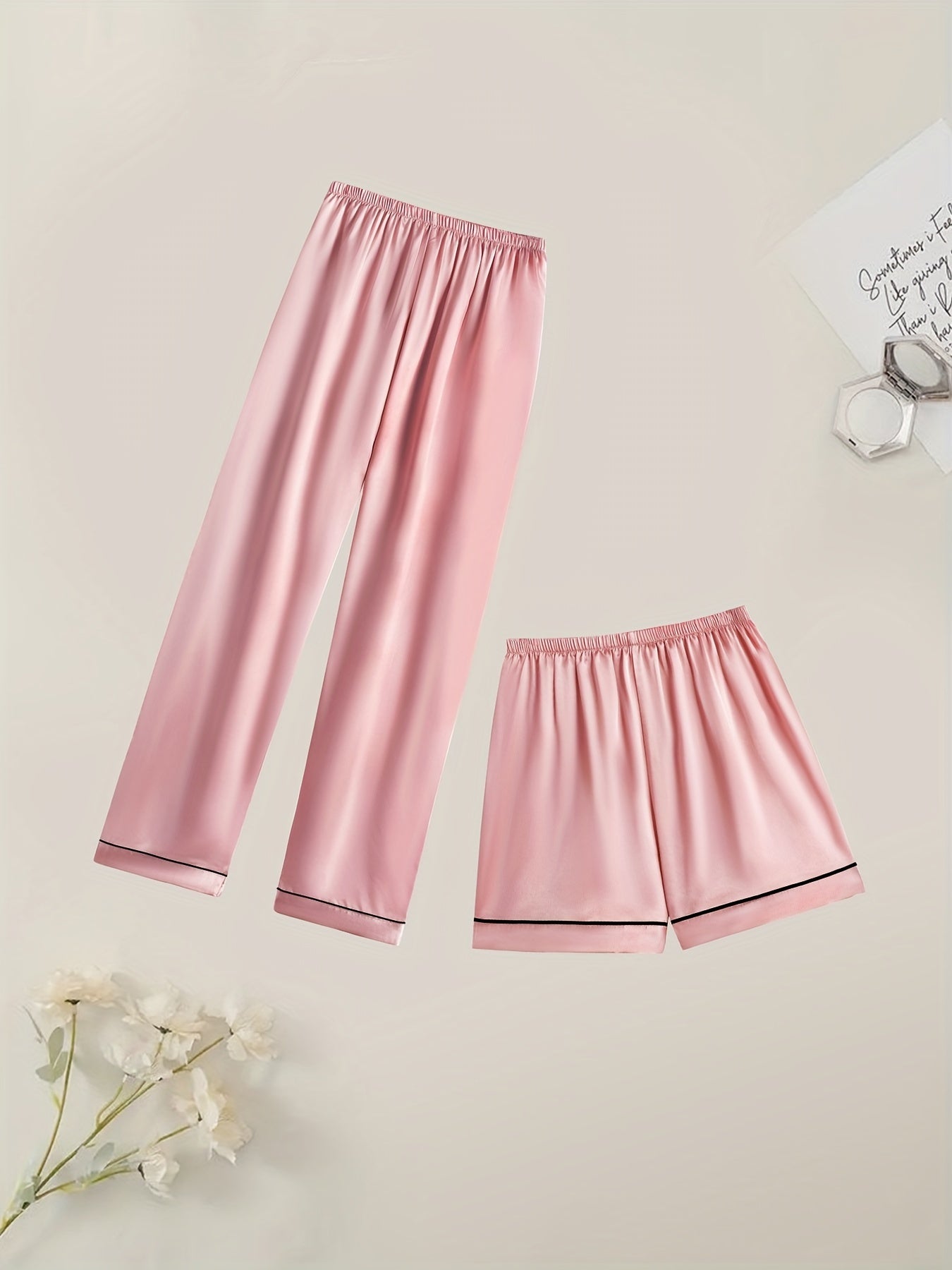 Conjunto de pijama de satén para mujer, camiseta de manga corta con botones, pantalones cortos o pantalones, ropa de dormir casual