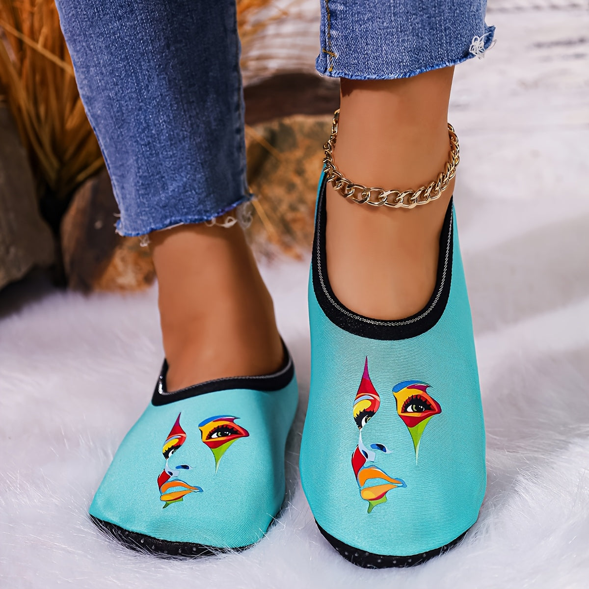 Women’s Slip-On Indoor House Shoes Black Cozy Non-Slip Slippers