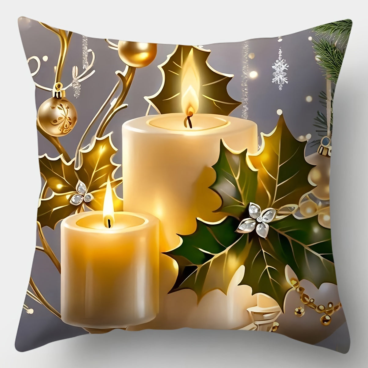 4 золотых рождественских наволочки, 44,96 см x 44,96 см с праздничным дизайном, мягкий полиэстер, застежка на молнии. Идеально подходит для декора дивана и гостиной.