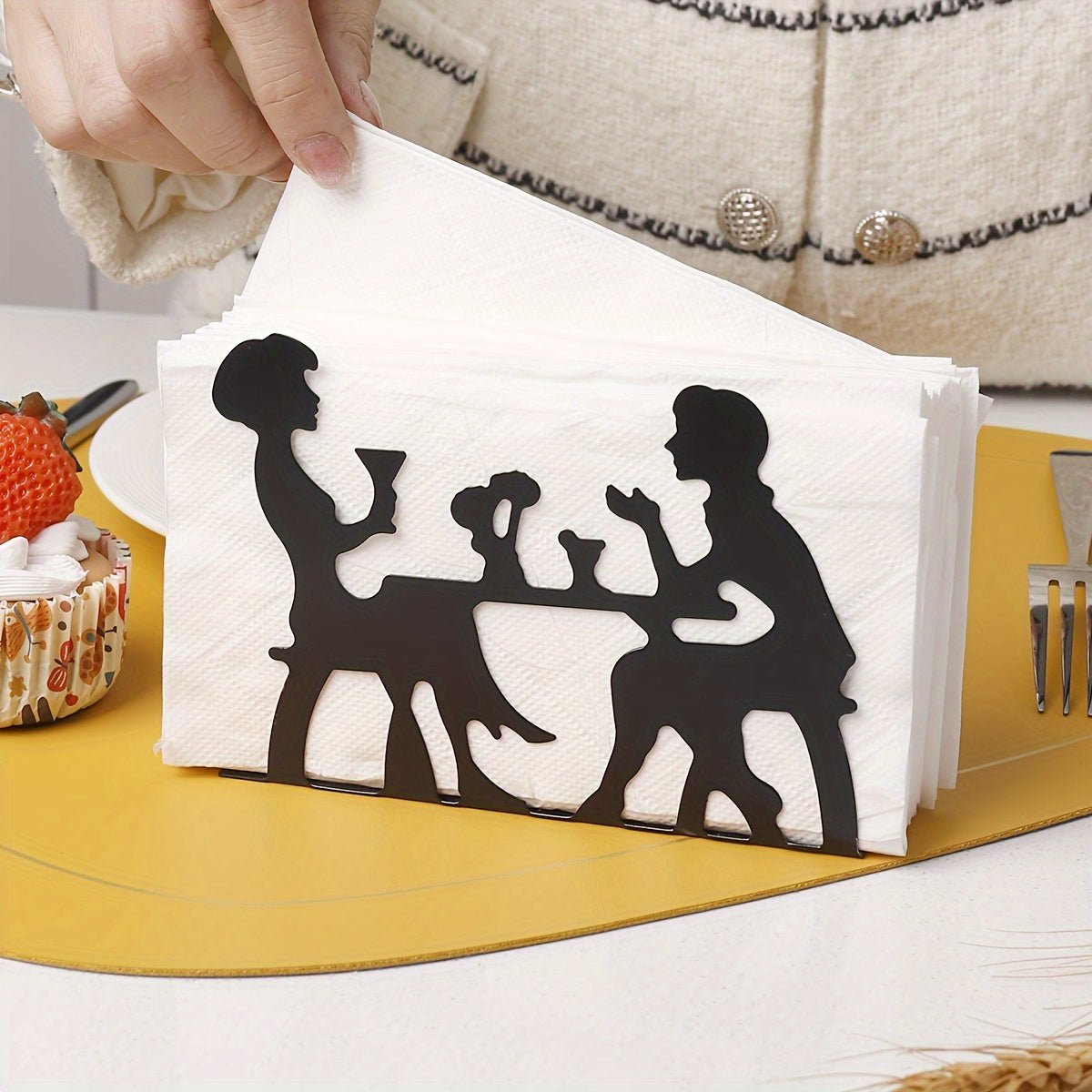 Creative Cast Iron Napkin Holder with Cartoon Teapot Whale and Cutlery Silhouettes