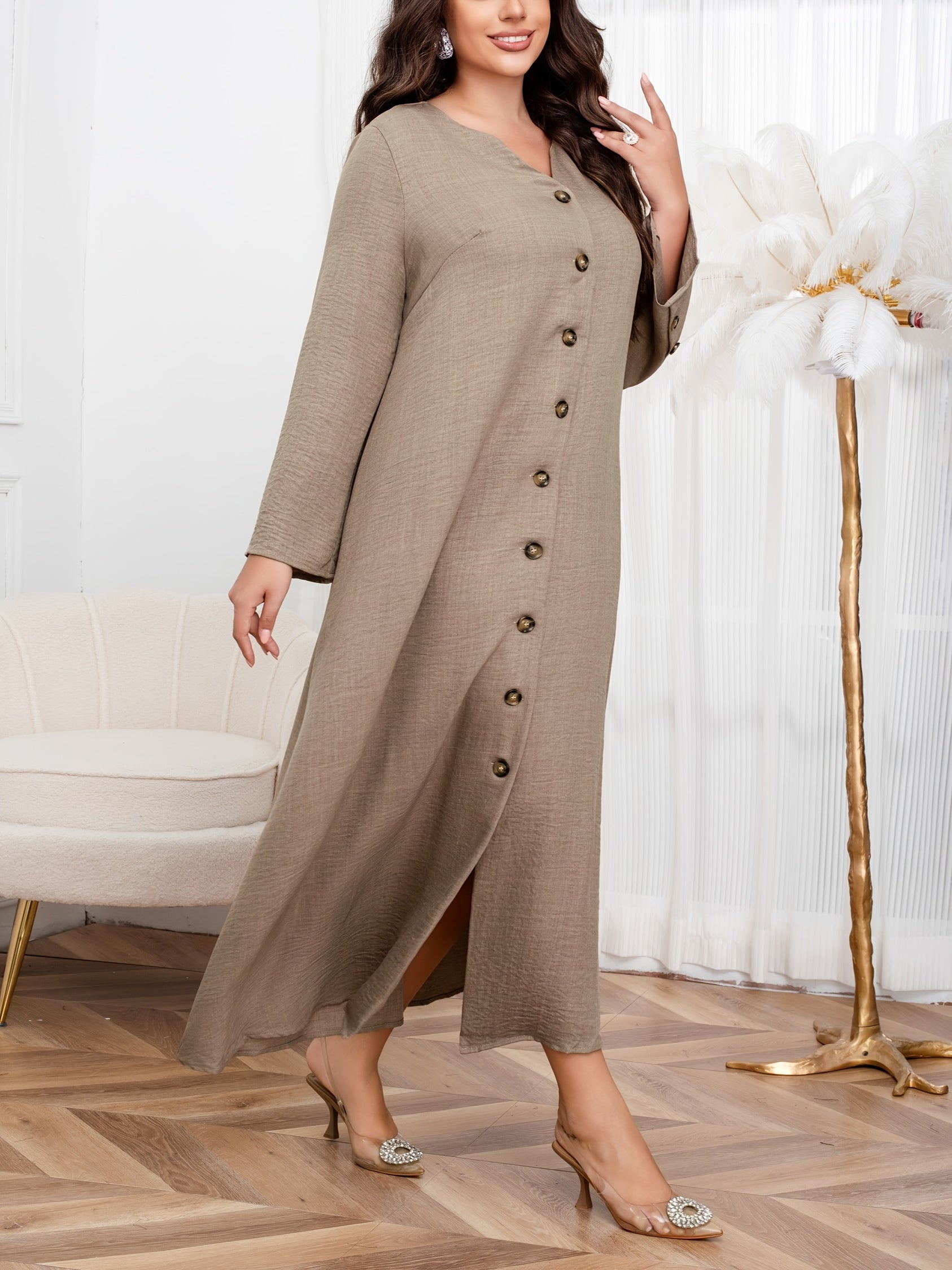 Plus Size Autumn Winter Loose Single-Breasted Dress Elegant Casual Clothing