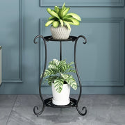 Black 2-Tier Iron Plant Stand Indoor Outdoor Decorative Vines Lightweight Sturdy