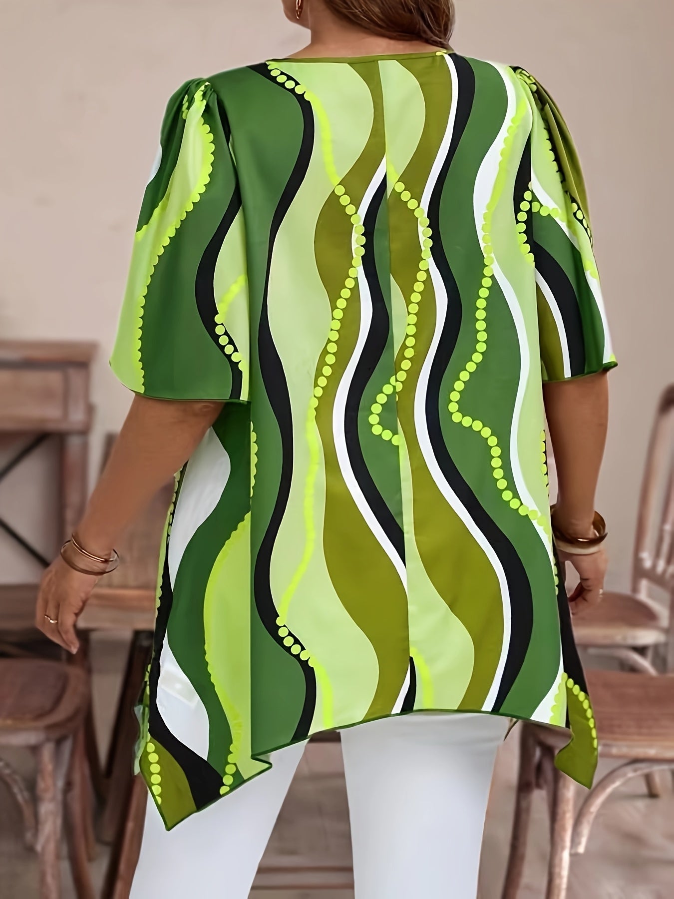 Women's Plus Size Casual Blouse Short Sleeve Abstract Digital Print