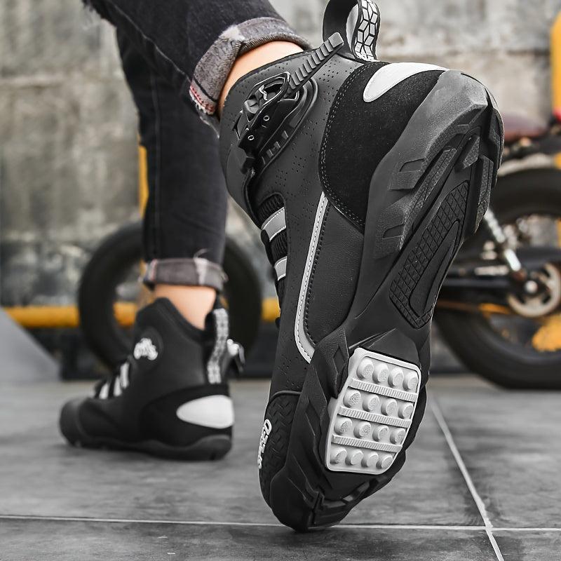Men's Off-Road Motorcycle Riding Boots PU Leather Ankle High Breathable Perforated Protective Strap