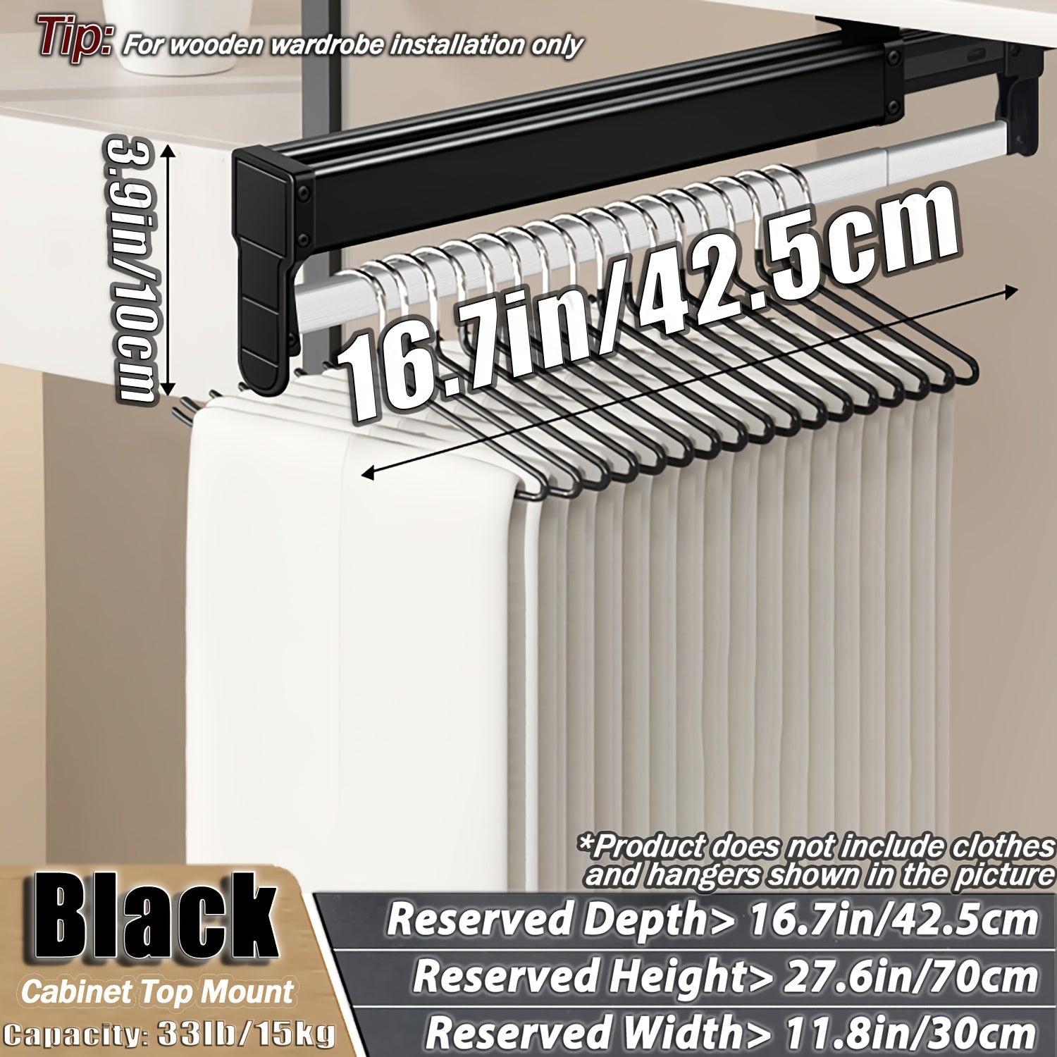 Adjustable Pull-Out Clothing Storage Rack with Metal Rod for Wardrobe Organization