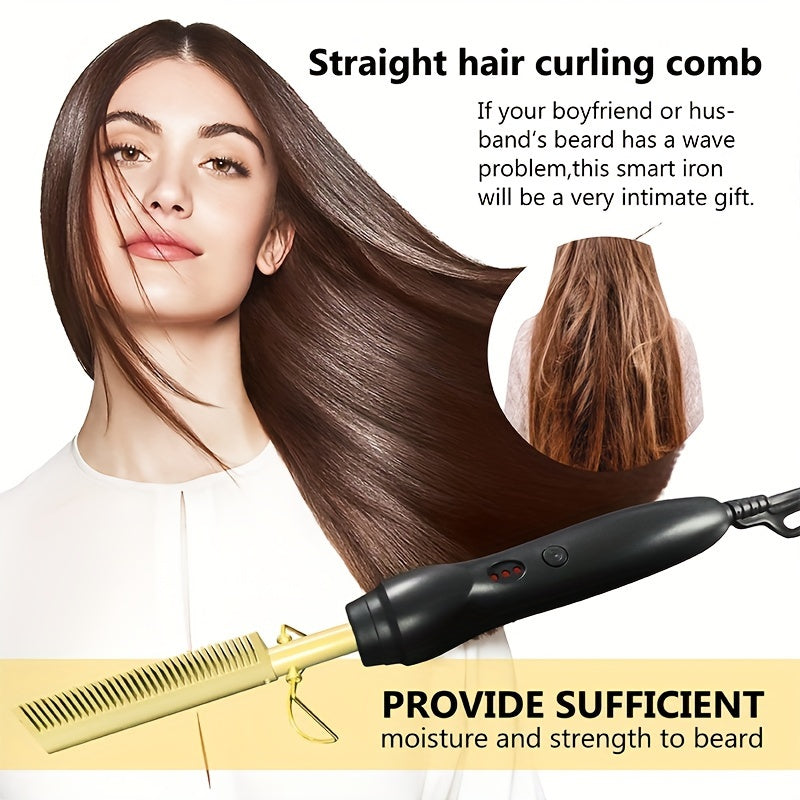 Electric hot comb for curly and straight hair copper finish multi-functional with auto shut-off ionic tech heat protection portable