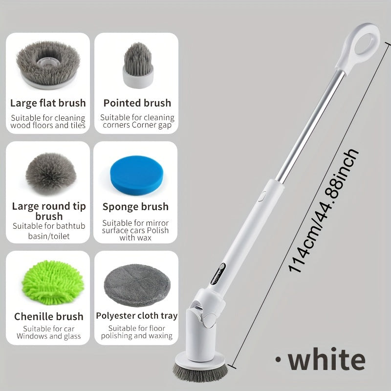 Wireless Electric Cleaning Brush with Telescopic Handle and 6 Brush Heads for Floor Bathroom Kitchen